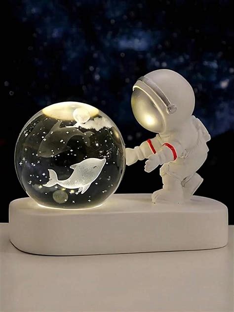 1 St Kreativ Astronaut Med Kristallkula Led Nattlampor USB Bas 3D