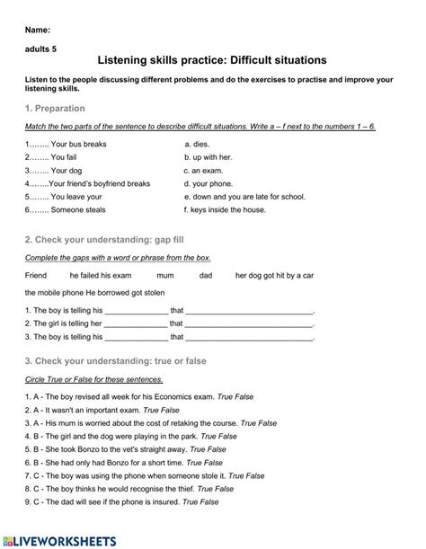 Listening Practice Worksheet For Intermediate Live Worksheets