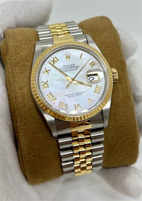 Rolex Datejust Mother Of Pearl Roman Dial Ct Gold Fluted Bezel