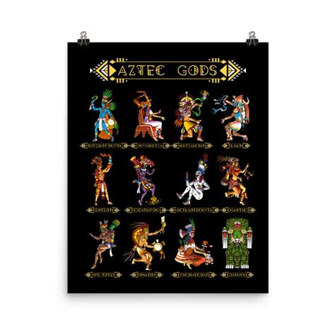 Aztec Mythology Gods Poster Ancient Mayan Civilization Wall Decor Aztec ...