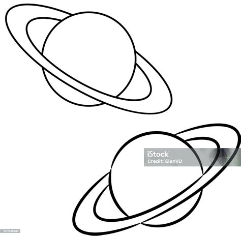 Ilustración De Planeta Tipo Saturno Con Anillos Del Contorno Negro Pincel Líneas De Diferentes