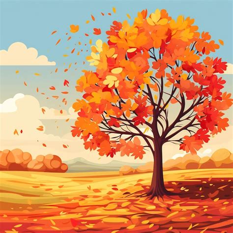 Premium AI Image | a painting of a tree with autumn leaves and a ...