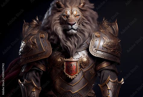 Old Lion In Medieval Armor Protector And Warrior Ai Generated Stock