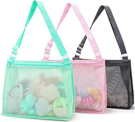 Tagitary Beach Toys Large Mesh Beach Bag With Zipper Sand Toy Seashell Bag For