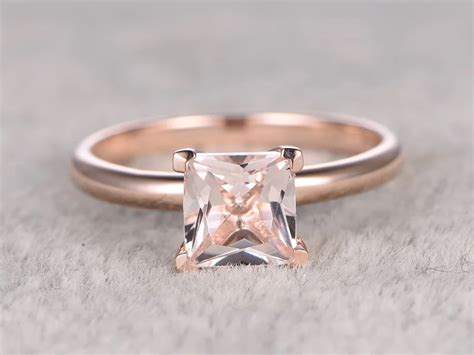 MYRAY 14k Rose Gold Natural 5x5mm Princess Cut Pink Morganite