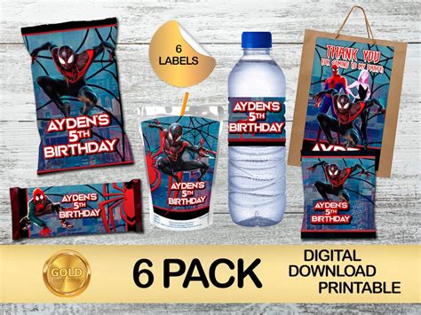 Labels For Spiderman Miles Morales Party Pack Chip Bag Favor Bag Juice