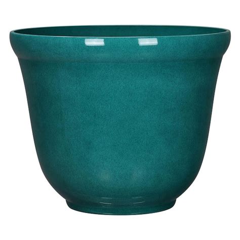 Vigoro In Felecia Teal Green Glossy Resin Planter In D X