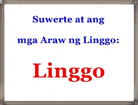 Suwerte At Ang Mga Araw Ng Linggo Linggo PhilippineOne