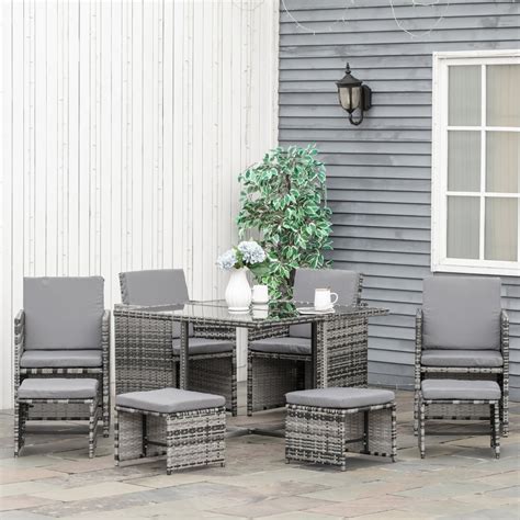 Outsunny Piece Patio Wicker Dining Set Rattan Garden Sectional Sofa