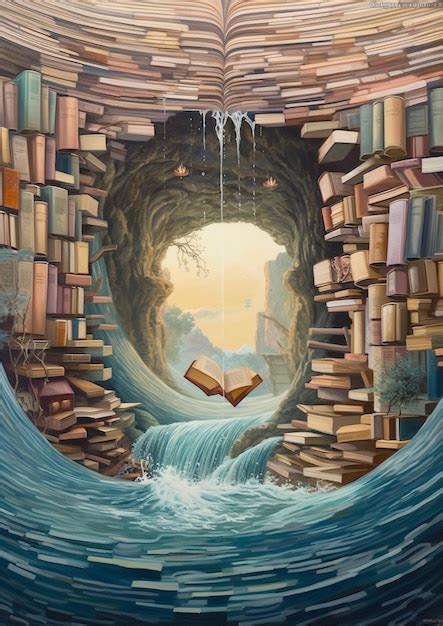 Premium AI Image | A painting of books and a book that is on a shelf