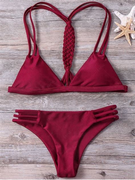 20 OFF 2021 High Cut String Plunge Bikini Set In WINE RED ZAFUL