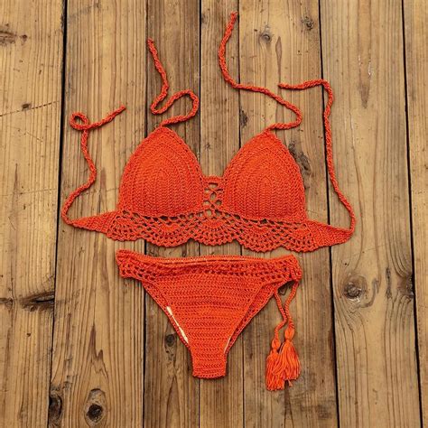 Cut Out Crochet Halter Neck Bikini Beach Groove Swimwear