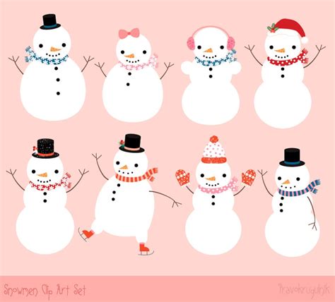 Cute Snowman Clipart, Instant Download Winter Clipart, Kawaii Christmas ...