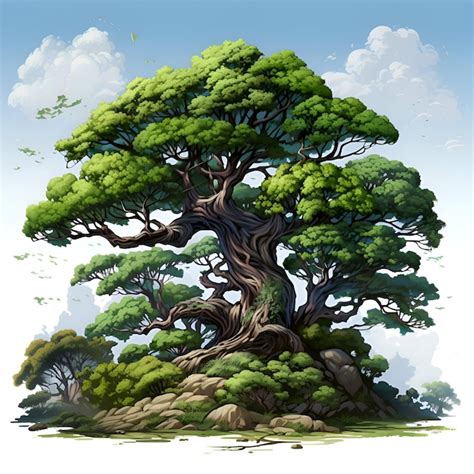 Ilustraci N De Un Gran Rbol De Bonsai Verde En El Bosque Imagen