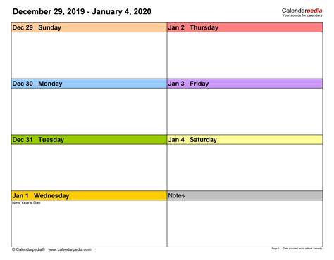 Weekly Calendars 2020 For Pdf 12 Free Printable Templates