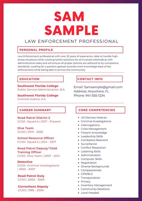 Law Enforcement Seasoned Resume Professional Resume Template Creative Resume Templates Canva