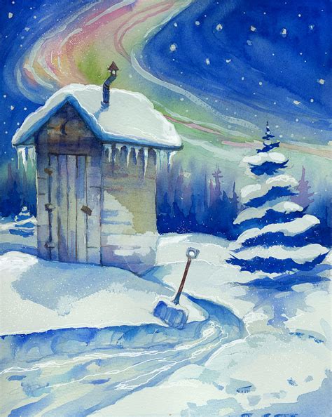 Winter Outhouse Mixed Media by Peggy Wilson