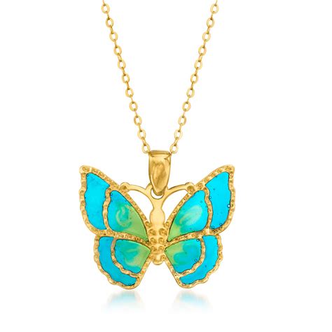 Italian Multicolored Enamel Butterfly Necklace In 14kt Yellow Gold