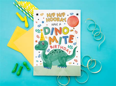 Dinosaur Birthday Card Printable Dinosaur Card For Any Age Etsy