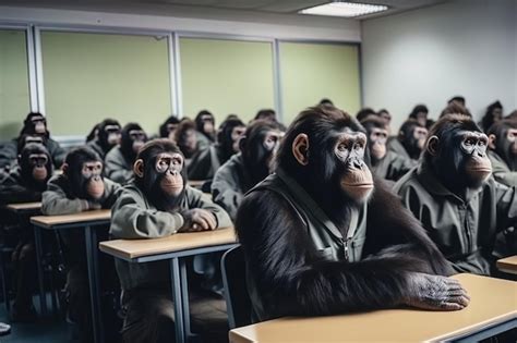 Premium Ai Image A Classroom With A Group Of Monkeys Sitting In Front