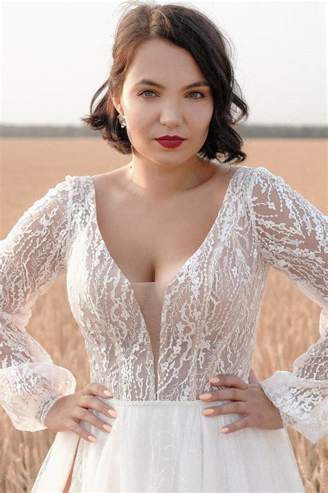 Sexy Plus Size Wedding Gown Plus Size Wedding Dress With Deep Etsy