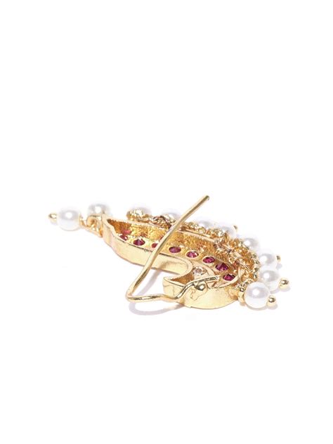 Buy Priyaasi Magenta White Gold Plated Stone Studded Clip On Nose