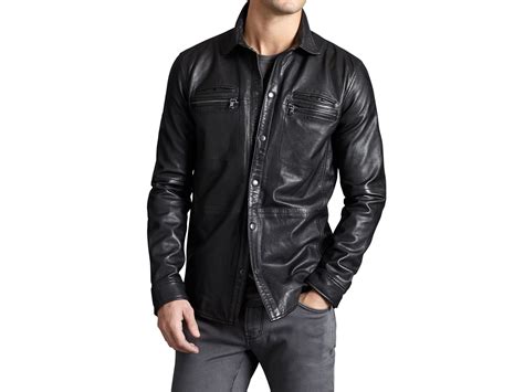 John Varvatos Leather Shirt Jacket In Black For Men Lyst