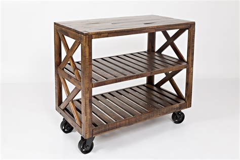 Wooden Trolley Cart With Two Slatted Shelves Brown Decor Above Tv