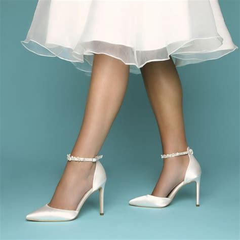 Perfect Bridal Ella Ivory Satin Keshi Pearl Ankle Strap Court Shoes