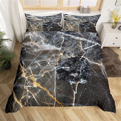 Yst Abstract Dark Grey Bedding Sets Twin Black Marble Comforter Cover