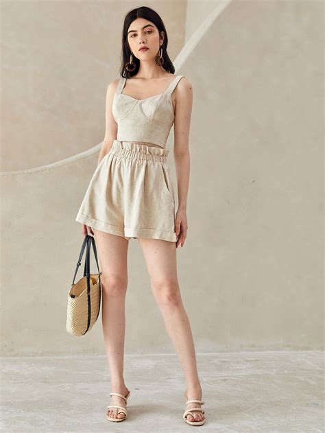 Shein Paperbag Waist Rolled Hem Shorts Shein Usa