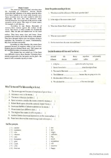 Text About The Moon Craters Creative… English Esl Worksheets Pdf And Doc