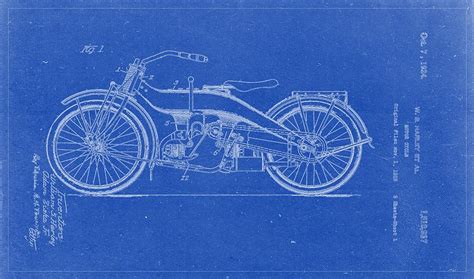 Harley Davidson Patent Blueprint Drawing Painting By Celestial Images