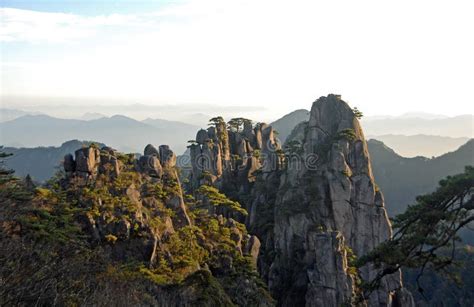 Huangshan Mountain in Anhui Province, China. View at Sunrise from Dawn ...