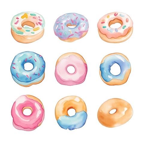 Conjunto De Donuts Coloridos Aislado Sobre Fondo Blanco Ilustraci N