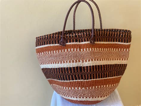 Sisal Basket Kiondo Handbag Beach Bag Etra Large Brown And Etsy