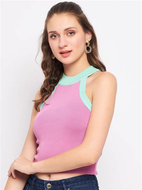 Madame Pink Halter Neck Fitted Top Buy Size S Top Online For Glamly