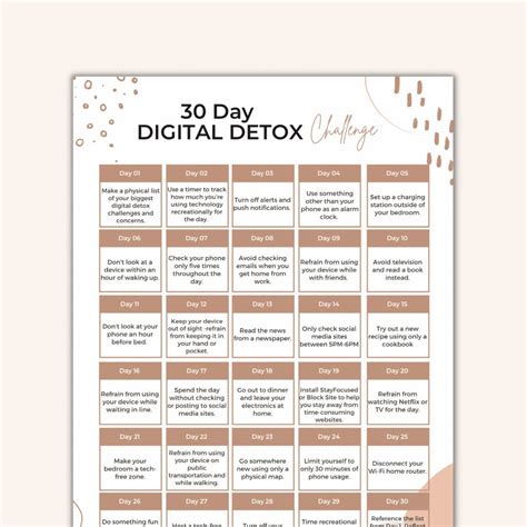 30 Day Digital Detox Challenge Printable Digital Away Challenge Page ...