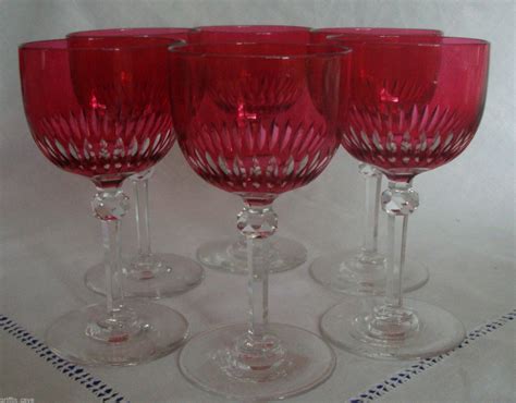 Antique Set Of Six Victorian Crystal Cranberry Glasses Etsy