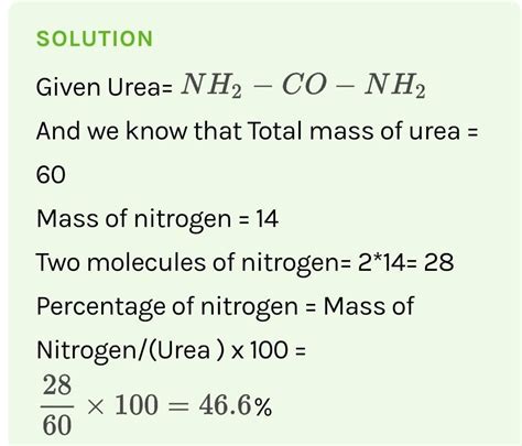 The Percentage Of Nitrogen In Urea Nh Conh Is Brainly