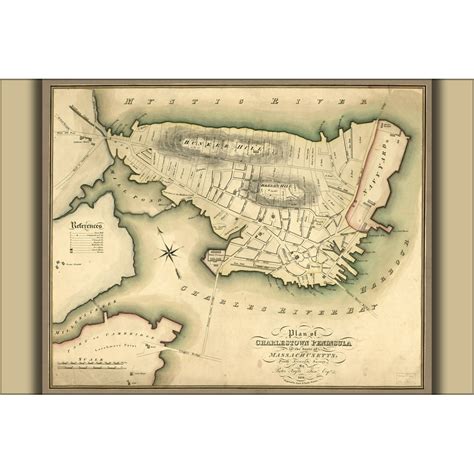 24"x36" Gallery Poster, map of Charlestown Boston massachusetts 1818 ...