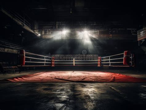 Epic Empty Boxing Ring In The Spotlight On The Fight Night Ai Stock