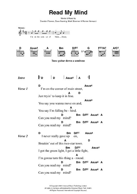 Read My Mind by The Killers - Guitar Chords/Lyrics - Guitar Instructor