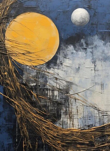 Premium AI Image | a painting of a full moon with a yellow full moon in the background.