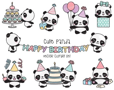 Premium Vector Clipart Kawaii Birthday Pandas Cute Etsy In Riset