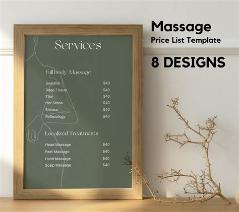 Massage Price List Templates Printable Pricing Guide Template Spa Clinic Price List I Salon