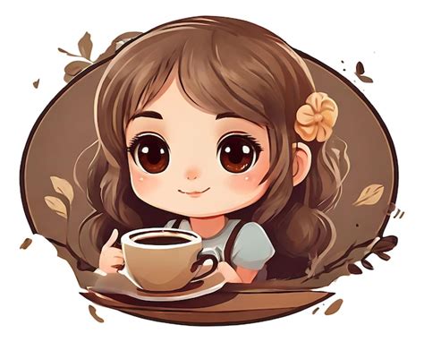 Ilustración de una chica linda bebiendo café Vector Premium