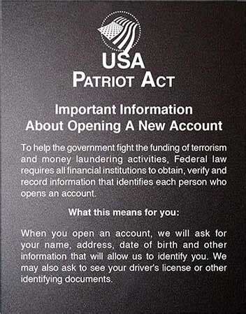 Patriot Act Mandatory Sign With Flag Important Information U S