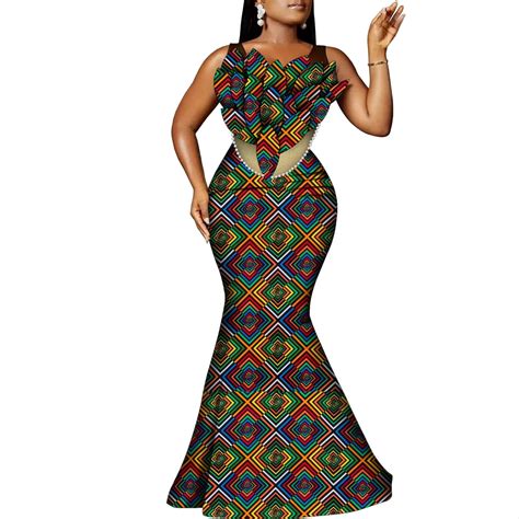 Bintarealwax African Women S Banquet Long Dress Floral And Pearl