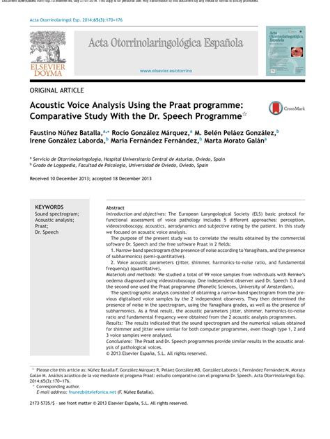 Pdf Acoustic Voice Analysis Using The Praat Programme Comparative